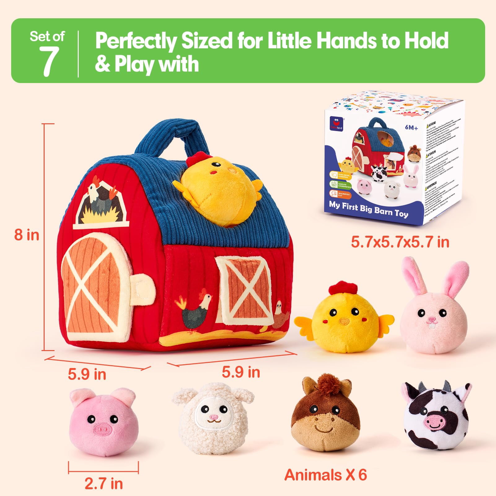 Surprise Barn Stuffed Farm Animals, Rattle, Crinkle, Mirror, Baby Toys 6-12 Months Montessori Toys - for 6 Month Old Sensory Balls 1-3 Plush Baby Valentines Day Gifts Easter Basket Stuffers