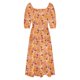 thumbnail image 5 of Puntoco Vestido Largo Informal De Verano Para Mujer, Fluido, Playero, Con Cuello Cuadrado, Esponjoso, Manga Corta, Espalda Ahumada, Flor Bohemia, Largo, Naranja, S, 5 of 7