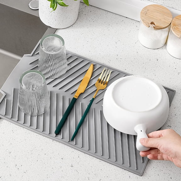 CQCYD Silicone Drying Mat For Kitchen Counter, Foldable Dish Rack Mat Large Size, Dishwasher Safe Sink Drainer Pad, Non Slip Trivet Pot Holder For Dishes