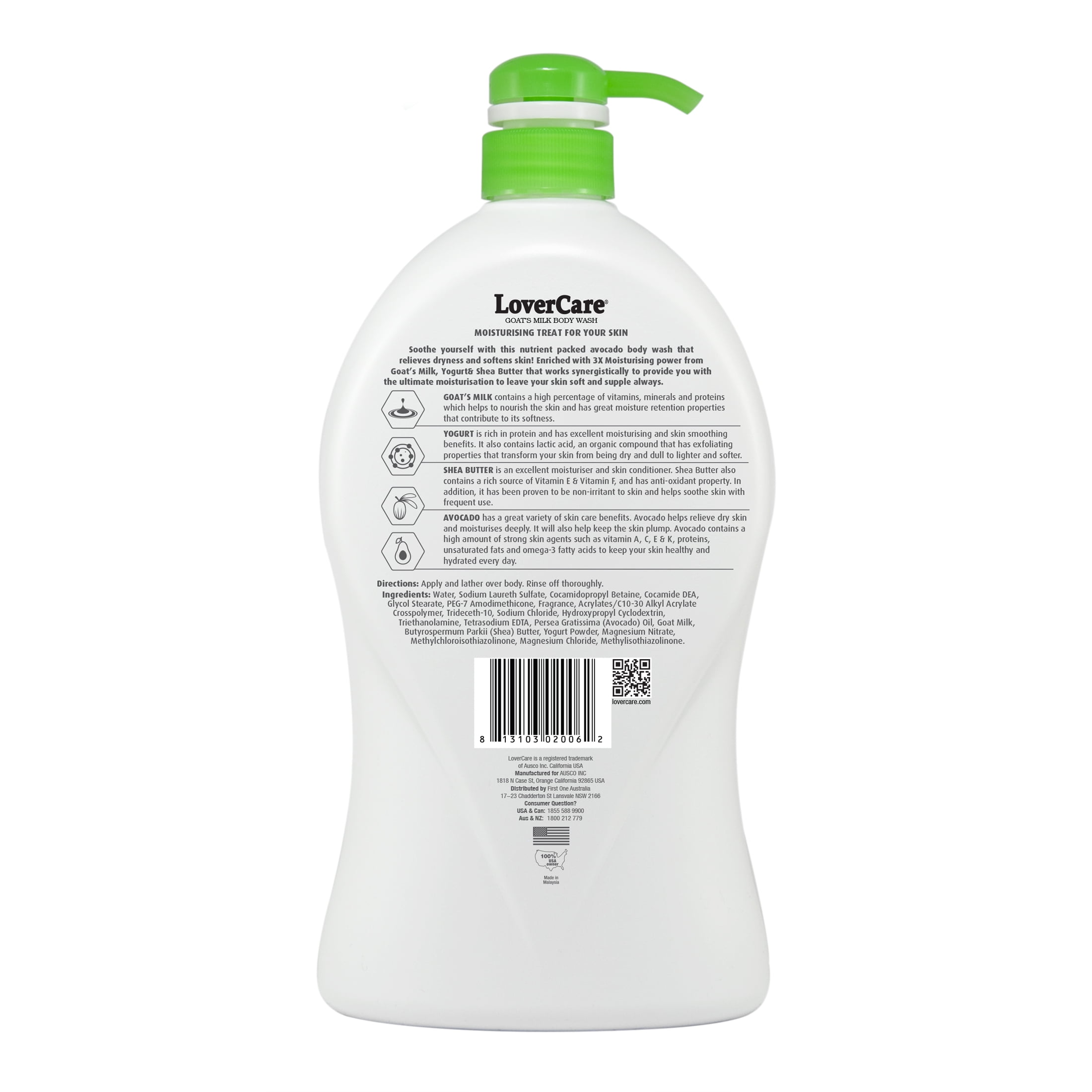 (2 pack) LoverCare Goat's Milk Body Wash 40.07oz (1200ml) - Avocado