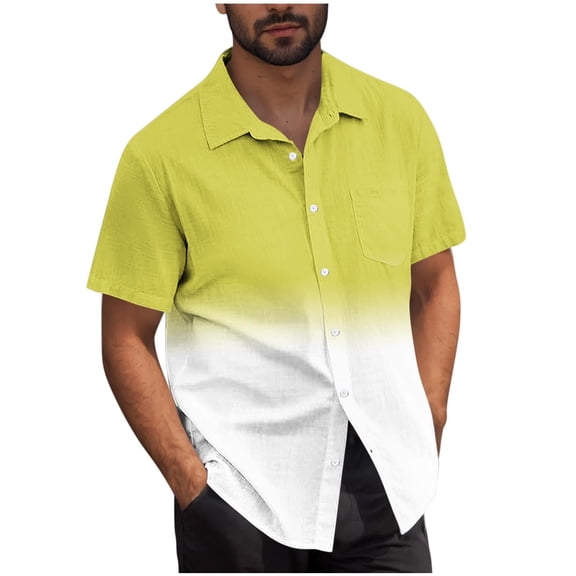 Klisyaur Mens Gradient Button down Shirts Short Sleeve Casual Lightweight Fashion Tee Vacation Beach Tops