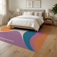 thumbnail image 3 of ODIKA 6'x9' Orange Purple Abstract Waves and Geometric Washable Area Rug Inspired by Vintage California Sun, Ideal for Queen Size Bedroom, Under Bed, Master Suite, Easy Care, Non-Shedding, 3 of 7
