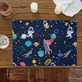thumbnail image 3 of Space Planet Cartoon Rocket Placemats Set of 6,Wipeable Washable Table Mats for Dining Tables, Stars and Moon on Black Place Mats for Kitchen Event Party Tabletop Decor, 3 of 9
