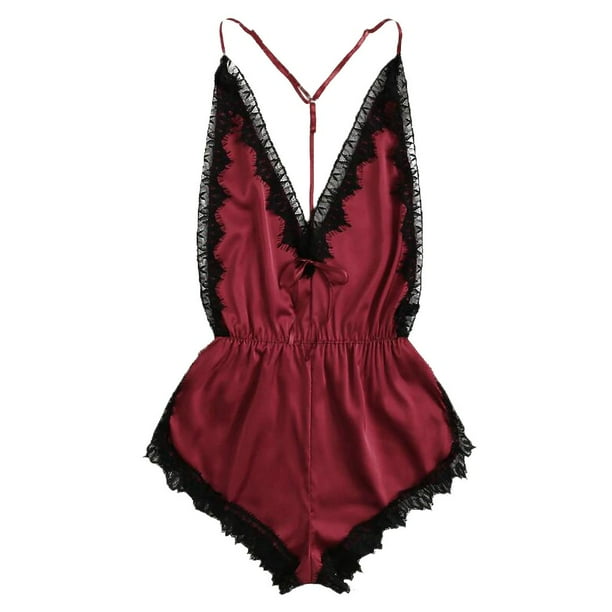 Gibobby Conjunto de lencería de encaje Sexy sin Lencería de Encaje para Mujer Anillo de Pijama Sexy Sexy Lencería Íntimos de una Pieza Plus Size Mujeres lencería(Rojo, M)