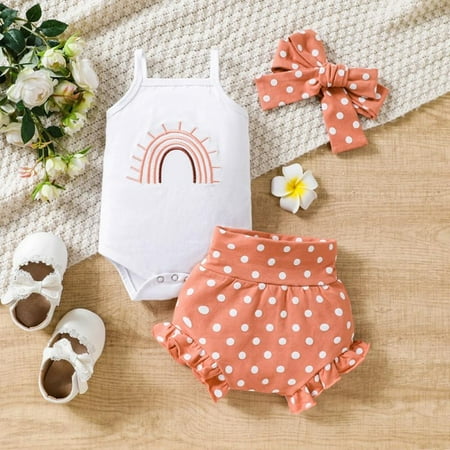 

BULLPIANO Newborn Infant Baby Girls Camis Tank Tops Outfit Romper Tutu Shorts Bow Headband Clothes Set Size 0-18M
