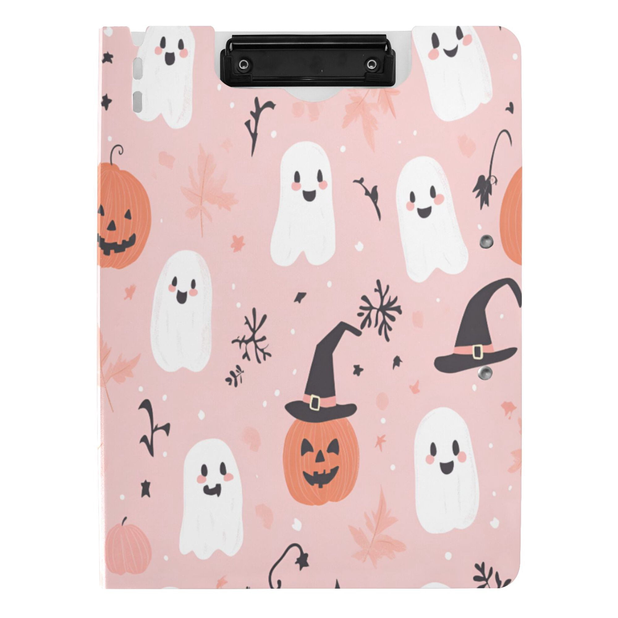 FORMRS A4 Clipboard Folder with Pen Holder Horizontal Foldable School Office Binder, Pink Halloween Ghosts