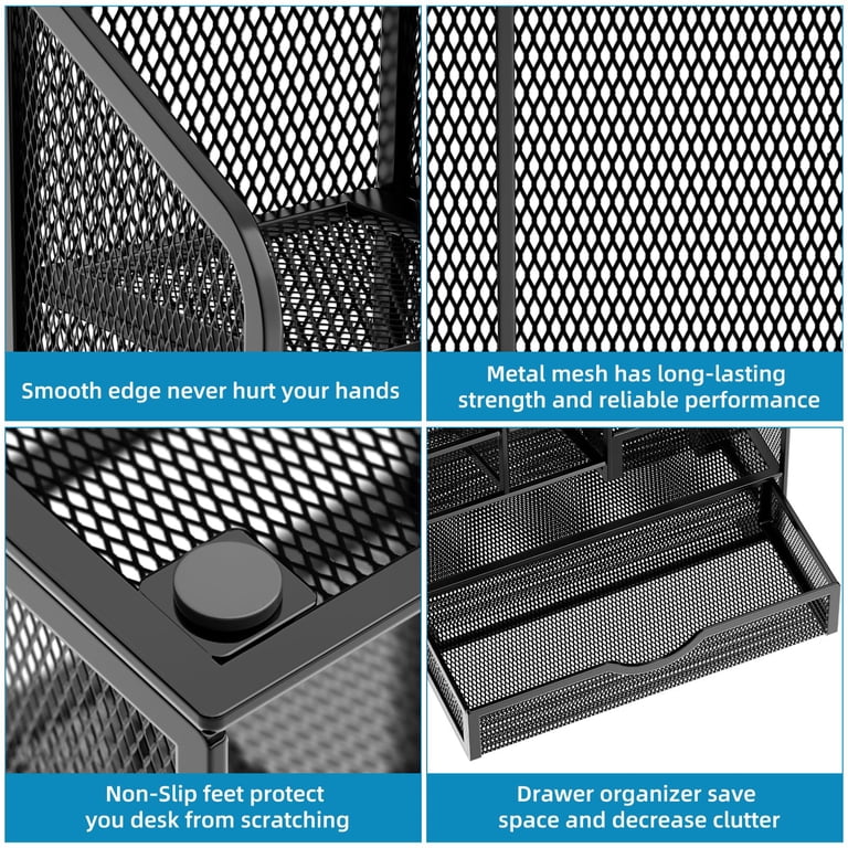 Marbrasse Mesh Pen Holder, Desktop Organizer with Drawer photo 6
