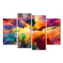 Elephant Stock Cloud Convergence Abstract Wall Art - Horizontal Multi Panel Canvas - Living Room Wall Decor - Abstract Multi Panel - Orange And Gray Decor - 36" x 22"