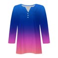 thumbnail image 4 of TKLPEHG Women's 3/4 Sleeve Tops V-Neck Button Shirt Casual Loose Fashion Gradient Color Print Fall Tops Comfy Lightweight Pullover (Blue,L), 4 of 5