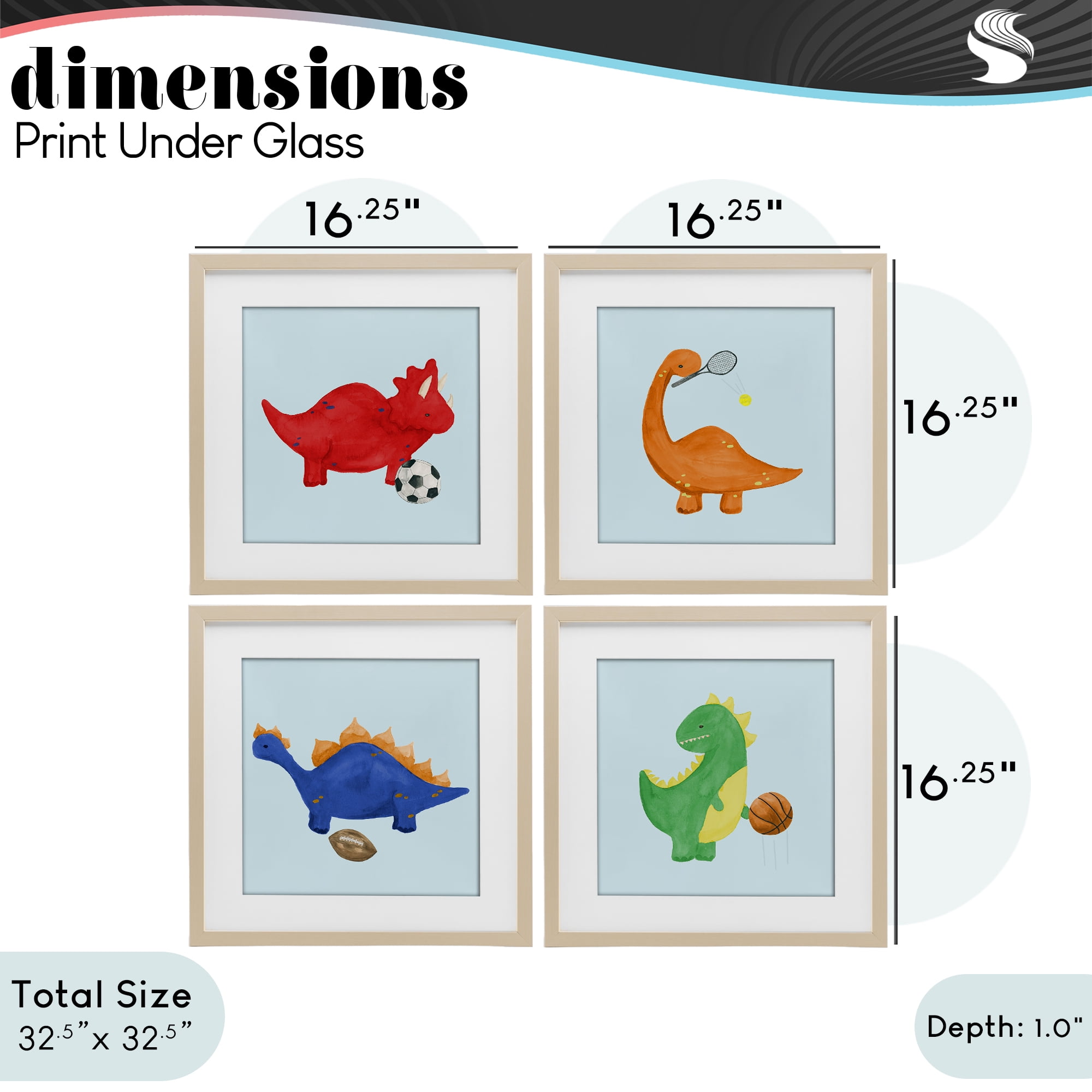 Stupell Industries Cute Animals Playing Sports 4 Piece Birch Framed Print Under Glass Set, design by Lucille Price