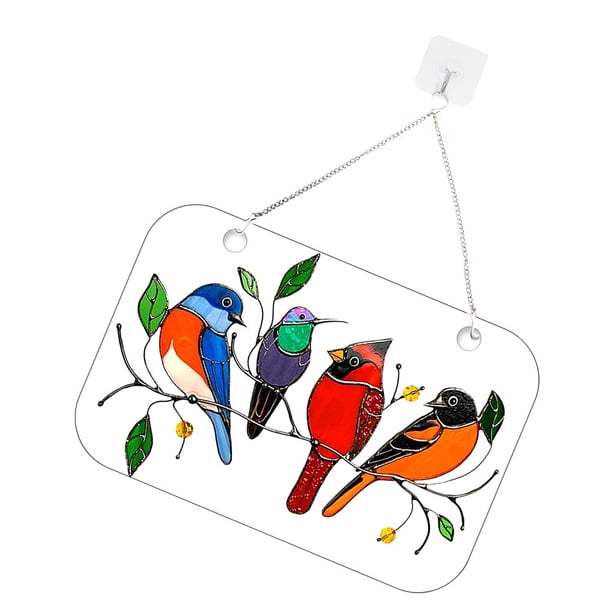 Billuyoard Atrapasoles para ventana con forma de ave, colgante acrílico teñido para accesorios de decoración del hogar Decoración del hogar 4 pajaritos Billuyoard HA005578-03