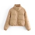 thumbnail image 1 of Chaqueta de algodón PU de color sólido a la moda, camiseta nueva de otoño e invierno, chaqueta informal con cuello alto pequeño para mujer, 1 of 6