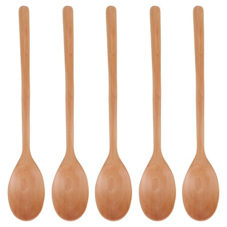 

5PCS Wooden Spoon with Long Handle Soup Spoon Japanese Style Kitchen Utensil for Barbecue Camping Party Home Kitchen for Mixing Stirring Porridge Dessert[Wood Color]