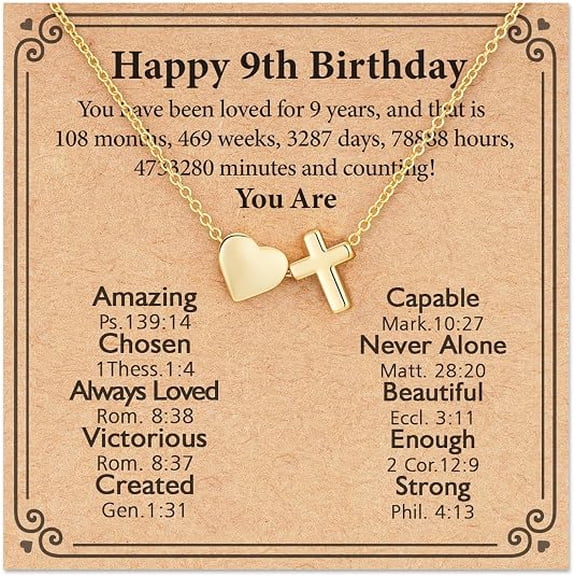 Happy 9th-16th Birthday Necklace Gifts, 14K Gold Plated Necklace Religious Christian Jewelry for Her 16 3 Inches