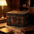 thumbnail image 3 of Vintage Treasure Chest Decorative Box Vintage Decorative Trunk With a carrying handle, Brown Finish, And Charming Design For Keepsakes, Jewelry, And Home Decor (A, 9.84×13.78 in), 3 of 9