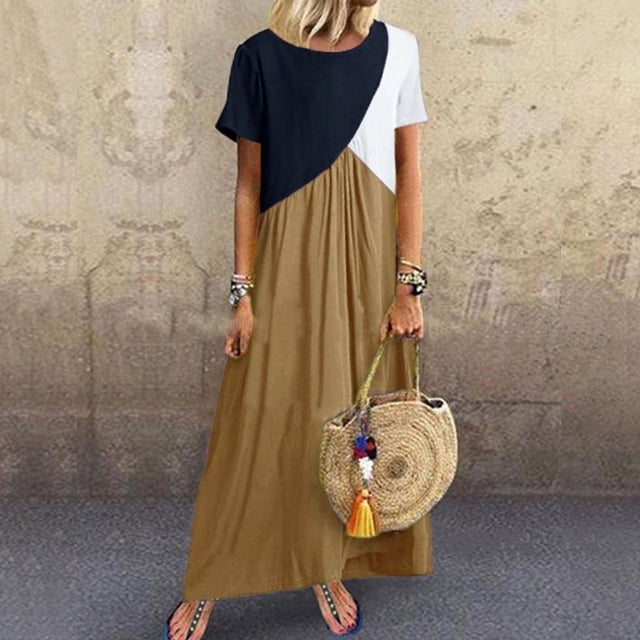 EGNMCR Robes de Fête pour Femmes Mode Femmes Été Décontracté Col Rond Imprimé Manches Courtes Robe Ample