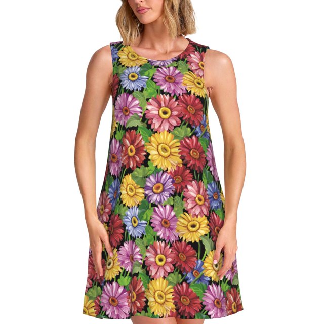 Balery Daisies Flowers Vestidos de verano para mujer con estampado: vestido holgado sin mangas, vestido playero informal y cómodo para días calurosos.