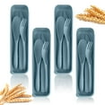 thumbnail image 2 of Travel Utensils with Case, Wheat Straw Camping Utensil Set, 4 Sets Wheat Straw Portable Plastic Fork Spoons Knife Camping Cutlery, Reusable Lunch Utensils Set for Work, 2 of 2