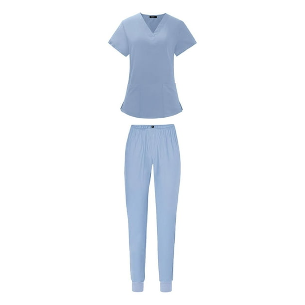 Pantalones superiores de enfermera, uniformes de enfermería, conjunto exfoliante con escote en V, ropa de trabajo, trajes de trabajo de enfermería , l L Yinane Uniforme de enfermera