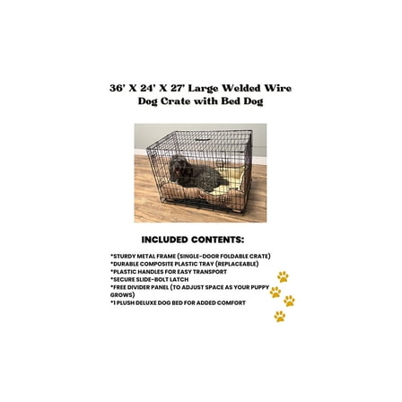 36' X 24' X 27' Large Welded Wire Dog Crate with Bed Dog