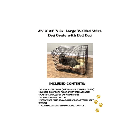 36' X 24' X 27' Large Welded Wire Dog Crate with Bed Dog
