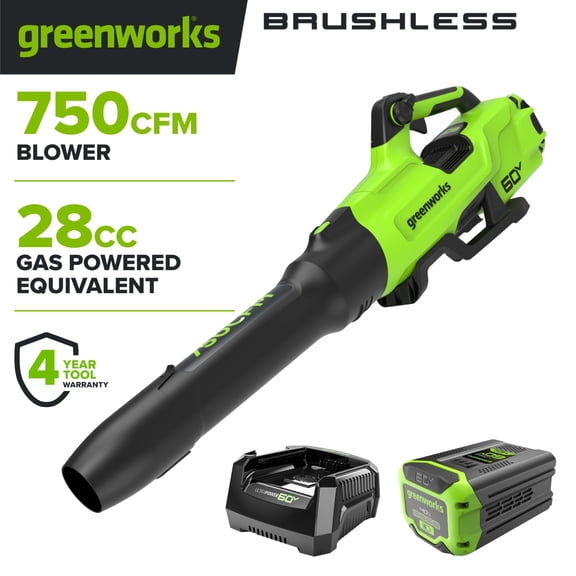Greenworks 60V 750 CFM / 170 MPH Blower with 4.0 Ah Battery & 6 Amp Charger