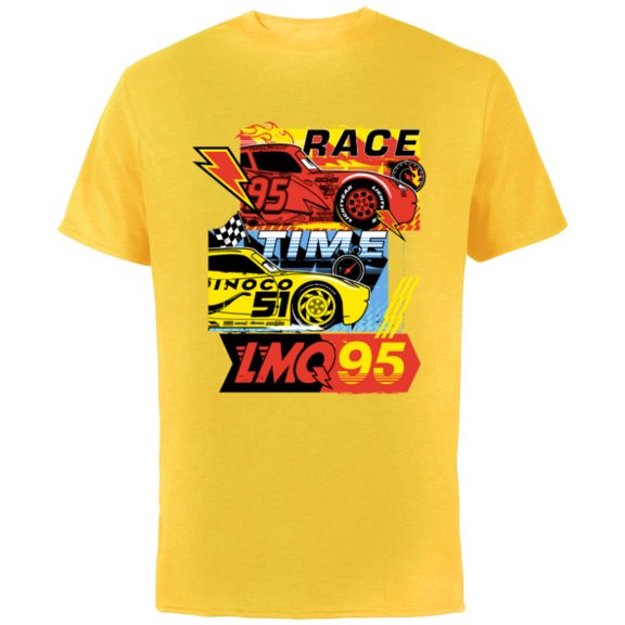 Disney and Pixar’s Cars Race Time Lightning McQueen Racing - Short Sleeve Cotton T-Shirt for Adults - Customized-Yellow