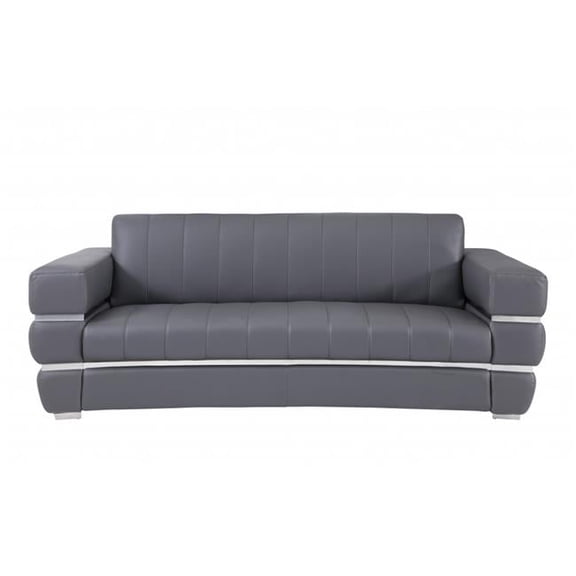89 in. Chrome Accents Genuine Leather Standard Sofa, Dark Gray