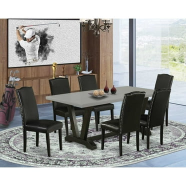 East West Furniture V-Style 7-piece Wood Kitchen Table and Chair Set in Black
