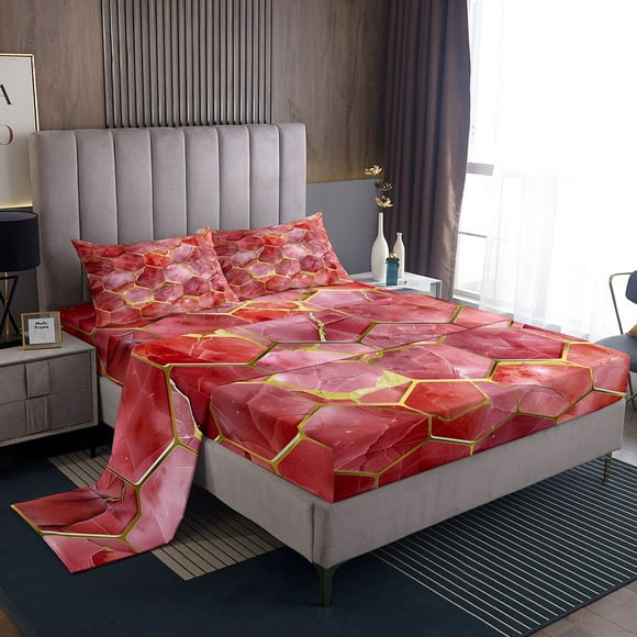 Erosebridal Geometric Honeycomb Bed Sheets Twin,Watercolor Marble Bedding Sets Twin Size,Hexagon Decor,Lightweight,3pcs