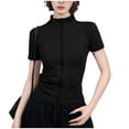 thumbnail image 3 of Uaswgudfs Women's Yoga Workout Tops - Casual Fashion Fitted Short Sleeve Shirts, Summer Half-High Neck Waist Cinching Athletic Tees Black L, 3 of 4