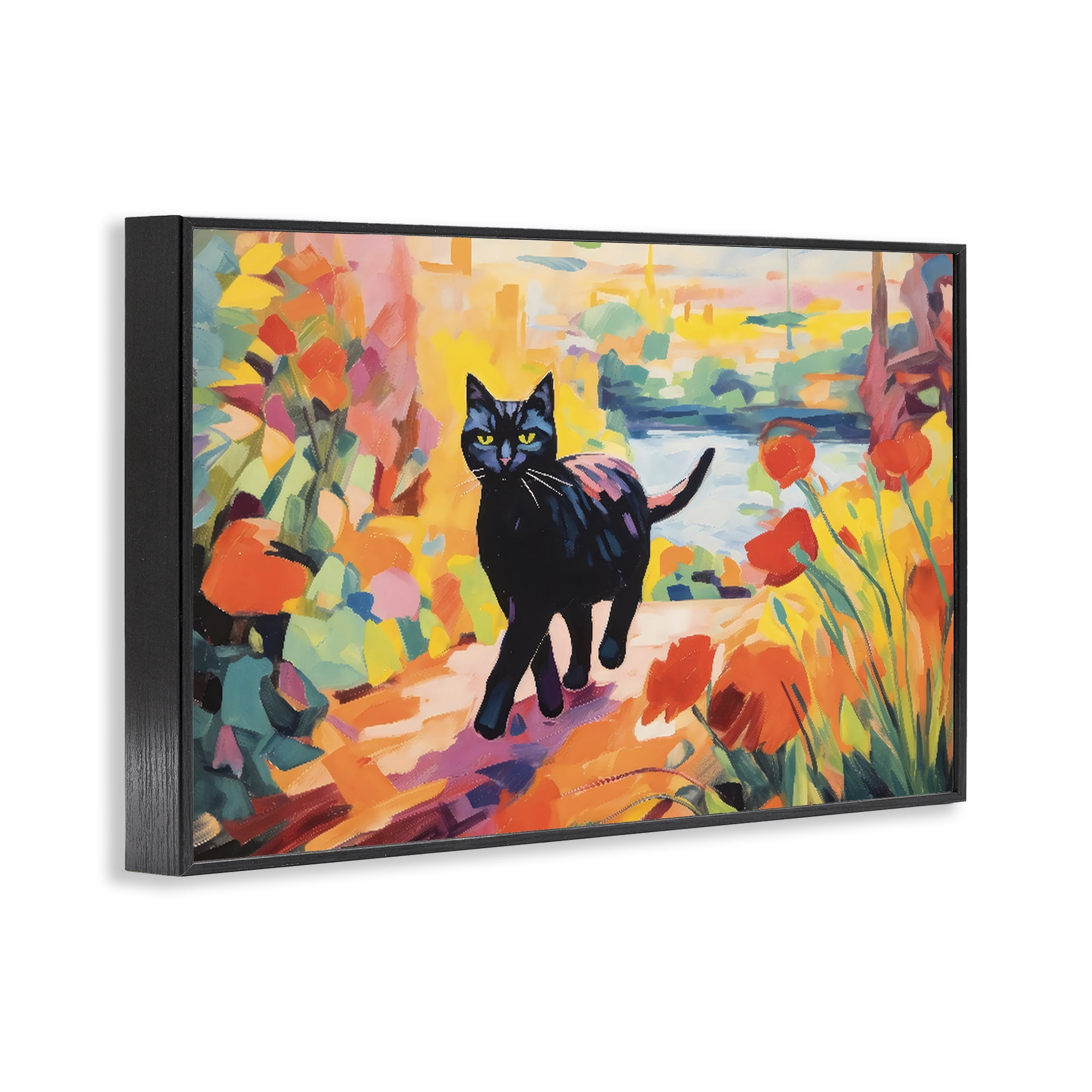 Stupell Industries Sunlit Black Cat in Garden Black Framed Giclee Art, design by Creative Studio
