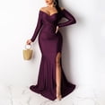 thumbnail image 2 of Alkepwun Long Sleeve Maxi Dress for Women Off Shoulder High Split Formal Party Gowns Sexy V Neck Satin Fishtail Hem Evening Dress, 2 of 6