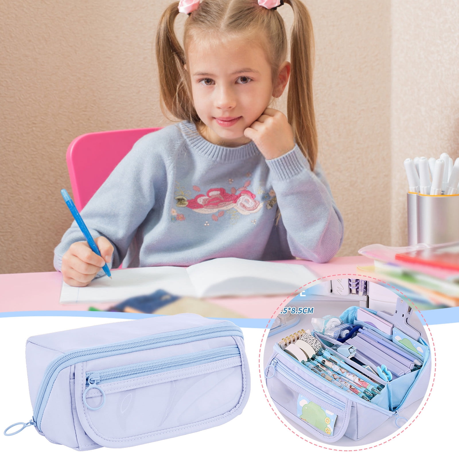 Yrmaups Japanese Korean Style Pencil Case, Multi-Layer Cloth Stationery Storage Box, Large Capacity Pen Organizer for Study Study Office, Pre-Shrunk Oxford Fabric Pencil Holder
