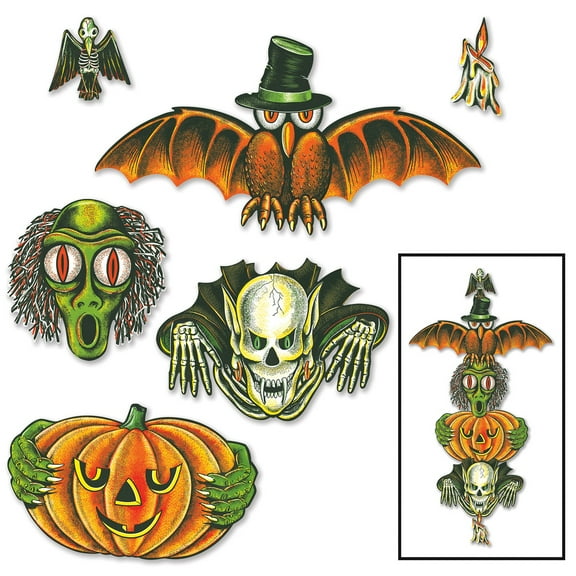 Beistle 72 Counts Orange and Green Vintage Halloween Totem Pole Cutouts 28”