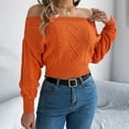 thumbnail image 2 of BOOMNY Womens Sweater Long Sleeve Sweaters for Women Solid Color Jacquard Off Shoulder Warm Knit Pullover Trendy Tops 2025 Fall Winter Knitwear, 2 of 5