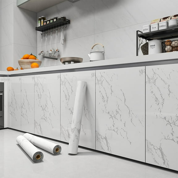 White Marble Contact Paper 23.6" *197" Self Adhesive Peel and Stick Wallpaper