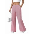 thumbnail image 3 of Pantalones de Salón A Rayas de Pierna para Mujer, Cintura Elástica y Bolsillos Rojo L, 3 of 8