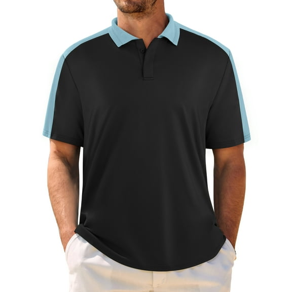Thrilos Mens Short Sleeve Color Block Golf Shirts Moisture Wicking Performance Polo Collared Golf Shirts for Men