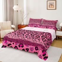 Homewish Girly Pink Cheetah Print Twin Sheet Sets, Chic Fashion Polkadots Twin Fitted Sheet, Romantic Anniversary Flat Sheet, Breathable Home Decor, 3pcs