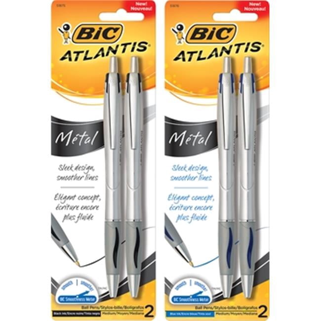 BIC Atlantis Metall-Kugelschreiber – 2er Pack, Mittlere Spitze 1,2 Mm, Schwarz Mit Gummigriff