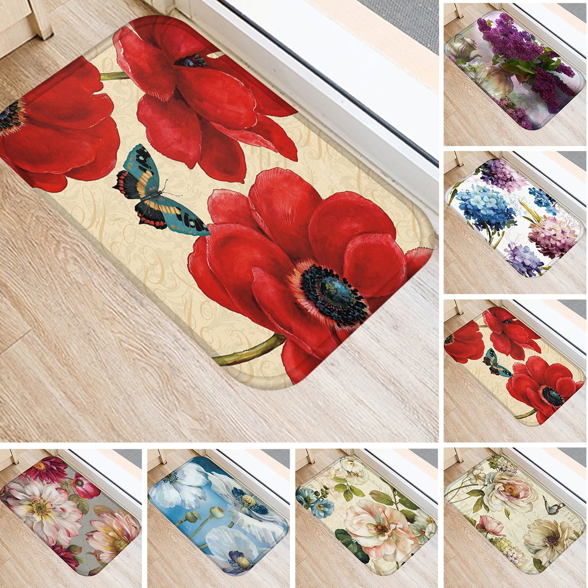 Gear New Beautiful Floral Wallpaper Bath Rug Mat No Slip Microfiber Memory Foam