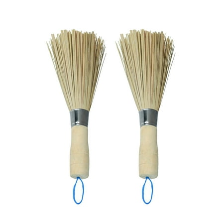 

BESTONZON 2pcs Bamboo Pan Brushes Long Handle Wok Cleaning Brush Dish Brushes Kitchen Tool for Home Restaurant