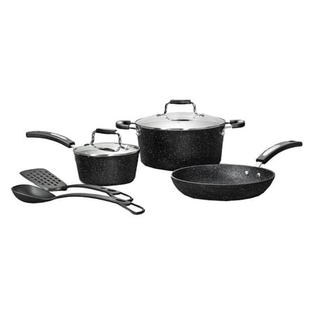 THE ROCK by Starfrit 7-Piece Non-Stick Aluminum Cookware Set with Bakelite Handles, Black, 030903-002-0000