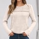 thumbnail image 3 of MHFRRA Camiseta Holgada de Manga Larga con Aberturas para Mujer, Informal, de Otoño, con Cuello Acanalado Beige, 3 of 5