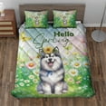 thumbnail image 2 of Alaskan Malamute Hello Spring Time Flower Floral Nature Quilt Bedding Set Alaska Mal Dog Lovers Gifts 1 Blanket Bed Cover 2 Pillowcases - 02031, 2 of 5