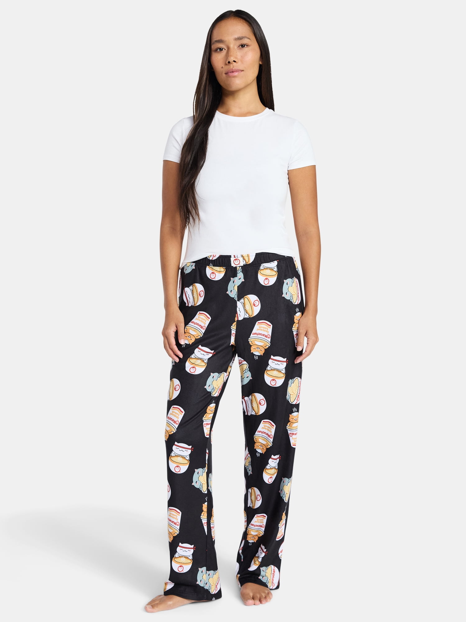 Maruchan Women's and Women's Plus Ramen Cats Sleep Pants with Pockets, 32" Inseam, Sizes XS-3X