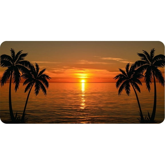 Orange Palm Tree Sunset Photo License Plate