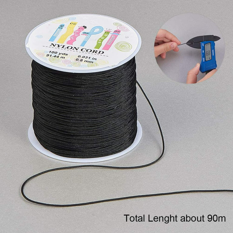 100 Yards 0.8mm Nylon Beading String Knotting Cord Black Chinese Knotting Cord  Nylon Kumihimo Macrame Thread Beading Cord Braided Lift Shade Cord  Replacement for Blind Windows 