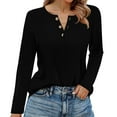 thumbnail image 2 of Hearthz Workout Long Sleeve Tops for Women Fall V Neck Jersey Shirts for Women Henley Button Down Women's Blouse, 2 of 5